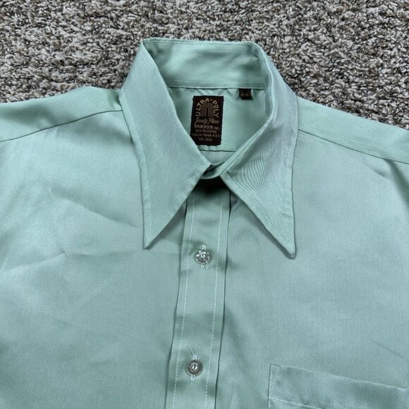 Vintage 70s Bardon Ultra Poly Mint Green Long Sleeve Button Up Shirt Korea Jandy - Picture 2 of 7